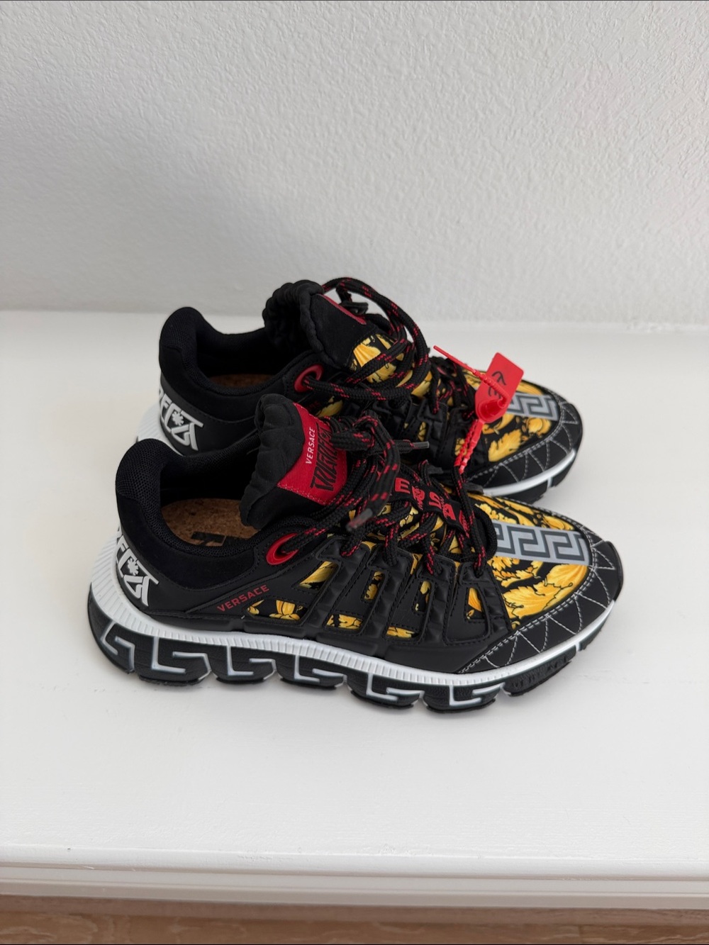 Versace Black & Yellow Baroque Pattern Sneakers